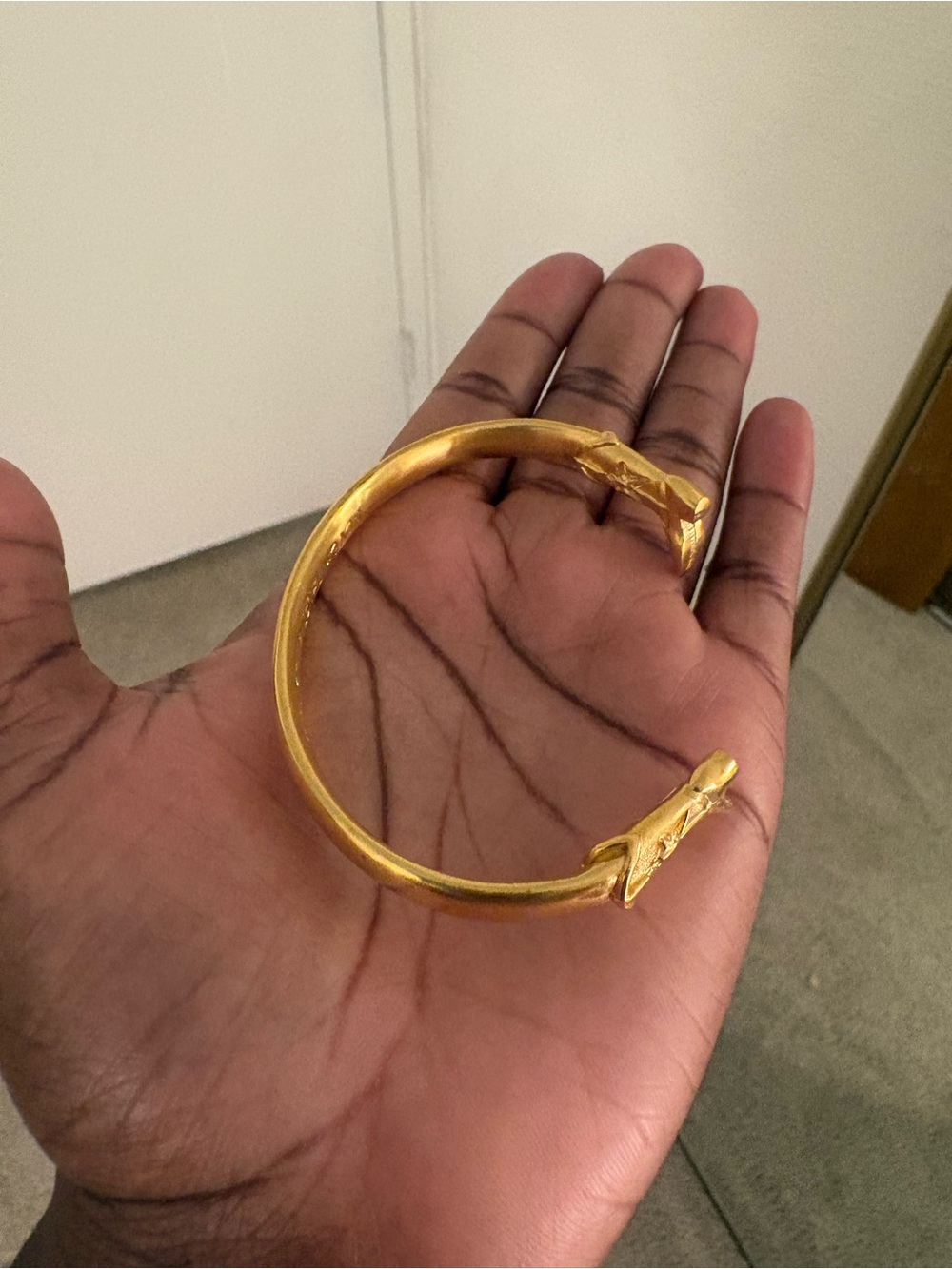 Gold-Plate Open Cuff Bracelet with Sculpted Terminals